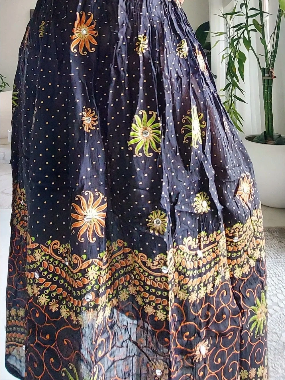 Boho Long Skirt Sequin Sparkly Accent Beading Embroidery Coastal Grandmacore NWT